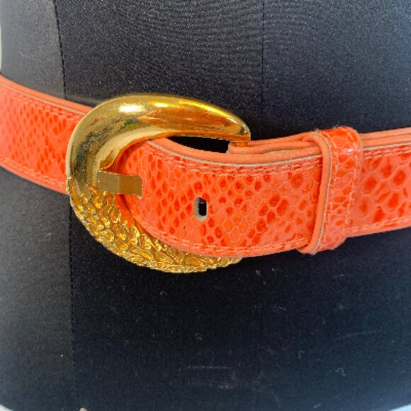 Vintage Escada Coral Snakeskin Leather Belt 38\
